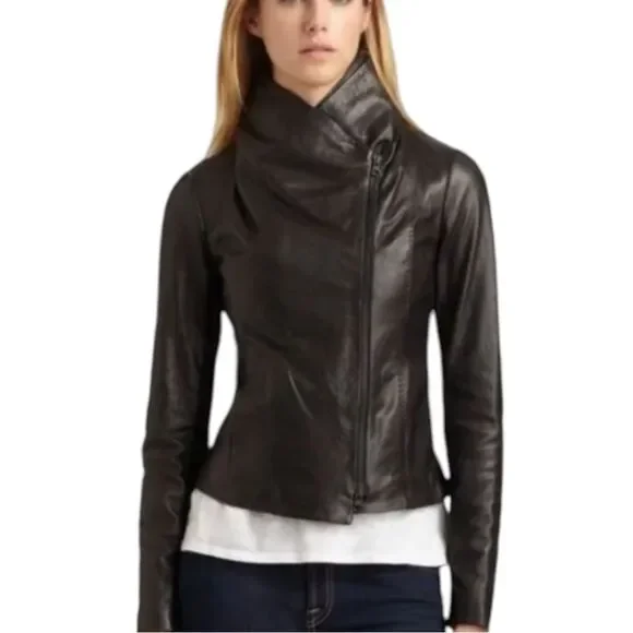 VINCE. Scuba Black 100% Leather Jacket Size XS